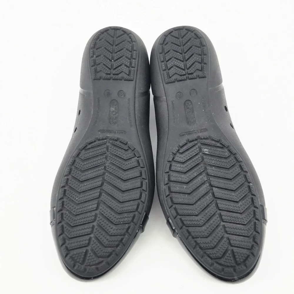 Crocs Cap Toe Flat Black Patent Slip On Ballet Shoes Women Size 9 W9 Work EUC